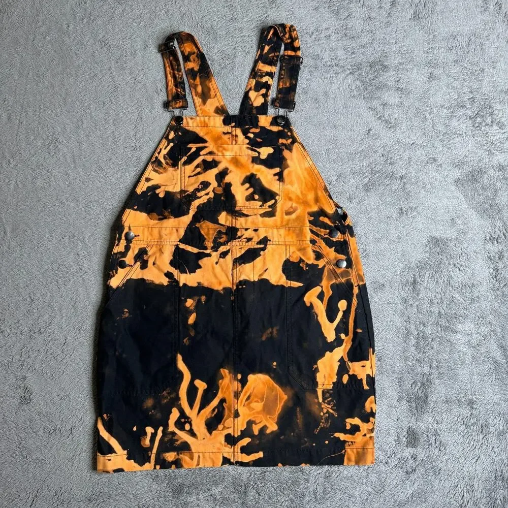 Shelbe Shop Denim Romper Skirt Size M Hand Died Acid Bleach Utility Canvas - Picture 1 of 8